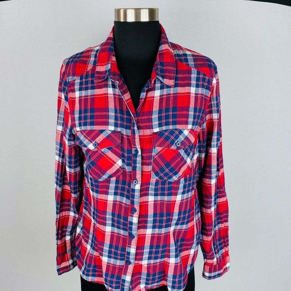 H&M Divided Red White Blue Plaid Flannel Shirt 12